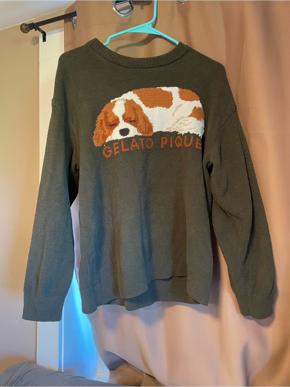 Gelato Pique Sleeping Dog Cavalier Green Knit Sweater One Size
